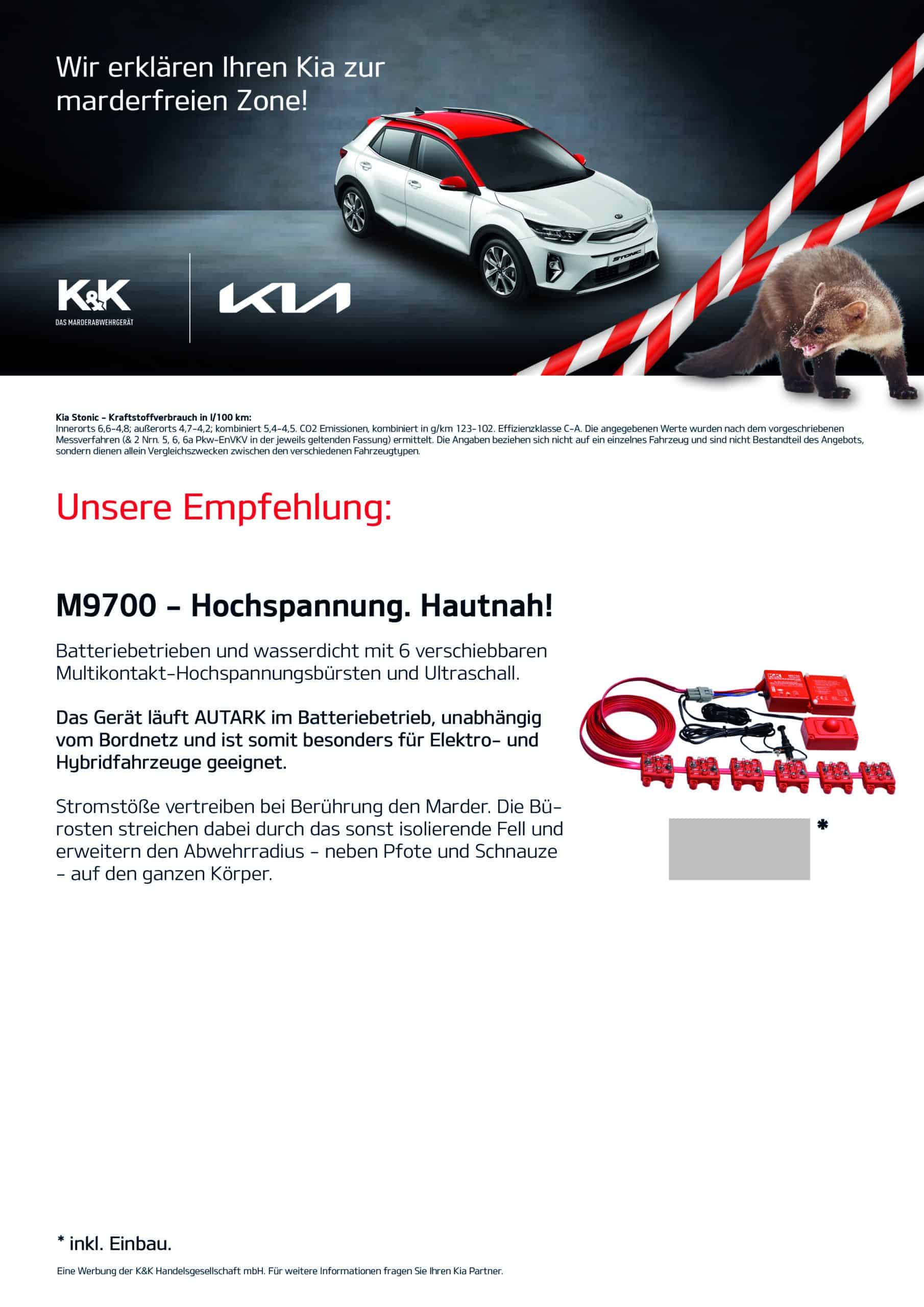 K&K Marderabwehrgerät Ultraschall Batteriebetrieb mit Hochspannungsbürsten  M9700